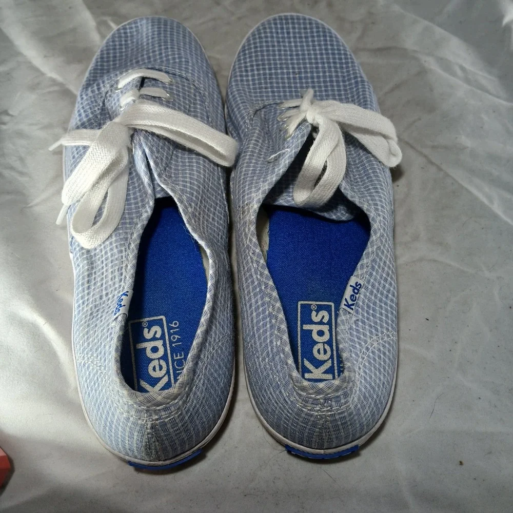 Keds Champion Canvas Gingham Blue White Lace Up Sneakers Shoes Women‎ US 8.5